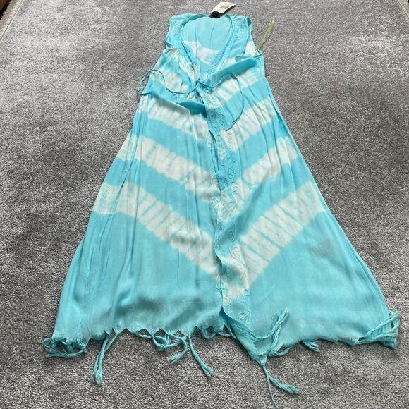 Exist Swimwear Beach Cover Up Womens Free Size Aqua Tie Dye Tassel Rayon NWD New - Picture 3 of 16